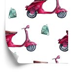Behang Retro Scooters Geschilderd Met Waterverf