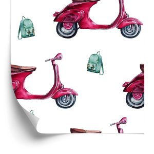 Behang Retro Scooters Geschilderd Met Waterverf