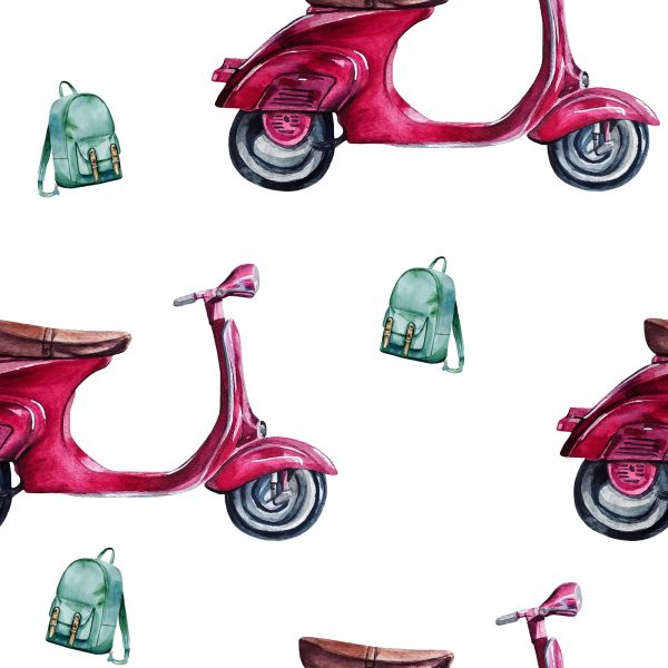 Behang Retro Scooters Geschilderd Met Waterverf - Afbeelding 2