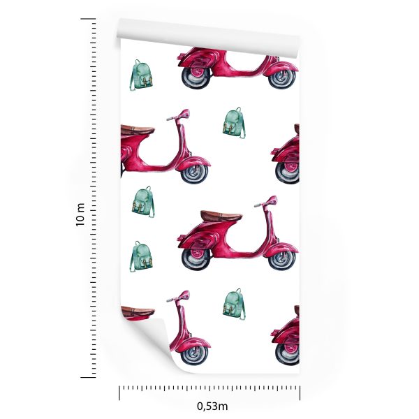 Behang Retro Scooters Geschilderd Met Waterverf - Afbeelding 8