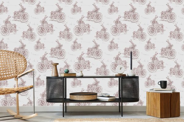 Behang Geschetste Retro 3D-Motorfietsen - Afbeelding 5