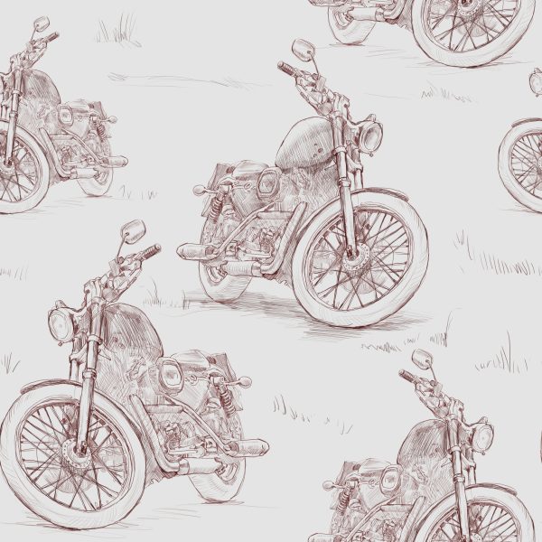 Behang Geschetste Retro 3D-Motorfietsen - Afbeelding 2