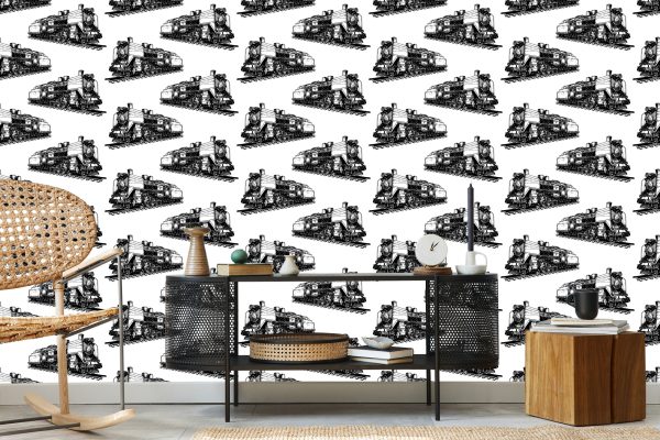 Behang Zwart-Witte Stoomlocomotieven - Afbeelding 5