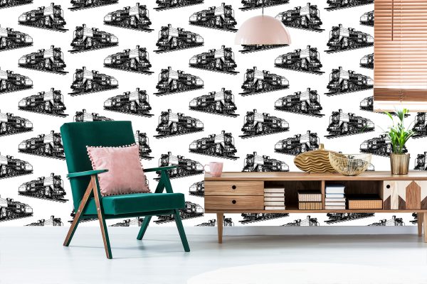 Behang Zwart-Witte Stoomlocomotieven - Afbeelding 6