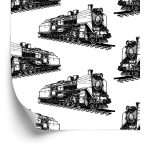 Behang Zwart-Witte Stoomlocomotieven