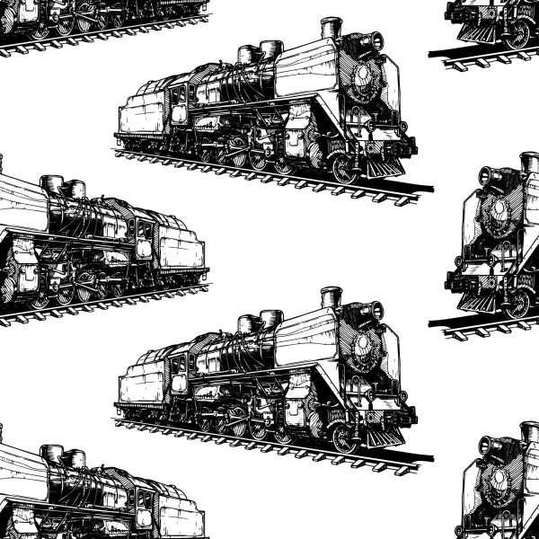 Behang Zwart-Witte Stoomlocomotieven - Afbeelding 2