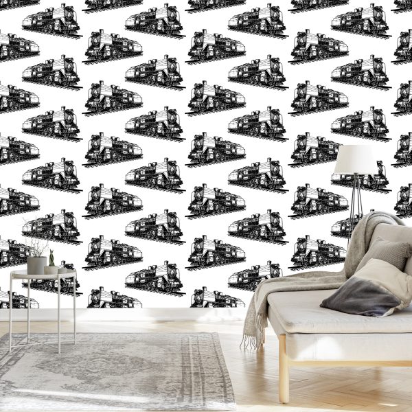 Behang Zwart-Witte Stoomlocomotieven - Afbeelding 3
