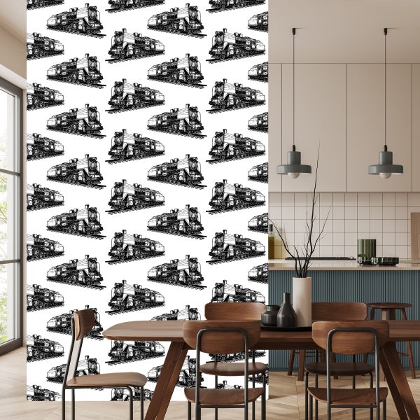 Behang Zwart-Witte Stoomlocomotieven - Afbeelding 4