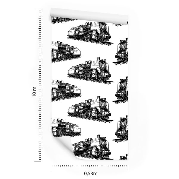 Behang Zwart-Witte Stoomlocomotieven - Afbeelding 8