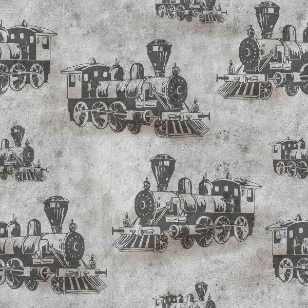 Behang Vintage Locomotief Op Een Betonnen Achtergrond - Afbeelding 2