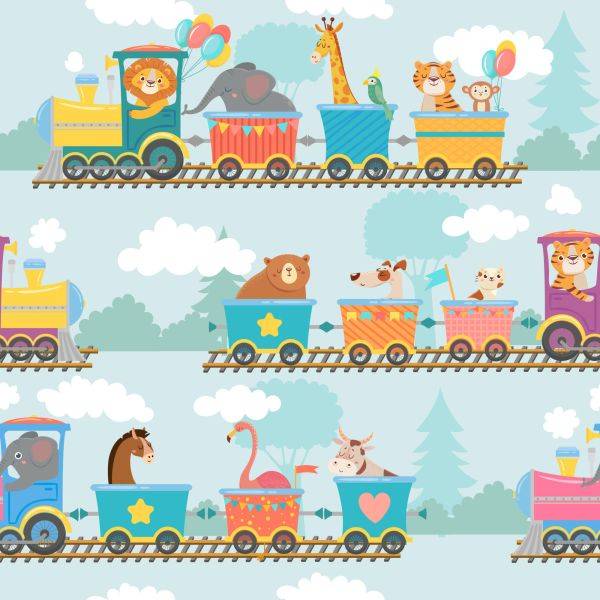 Behang Babydieren In De Trein - Afbeelding 2