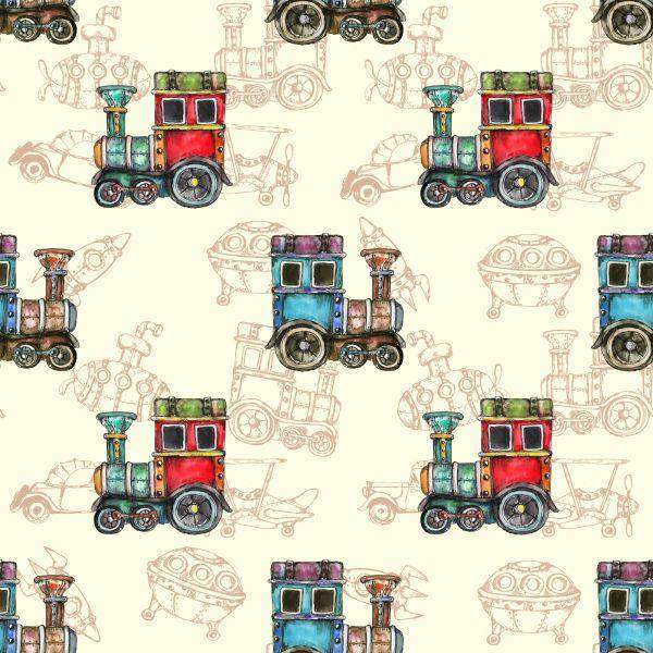 Behang Speelgoed Vintage Stoomlocomotieven - Afbeelding 2