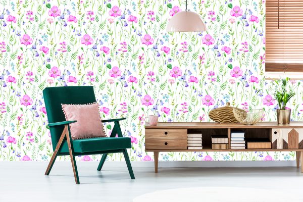 Behang Gevoelige Bloemen Geschilderd Met Waterverf - Afbeelding 6