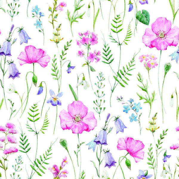Behang Gevoelige Bloemen Geschilderd Met Waterverf - Afbeelding 2