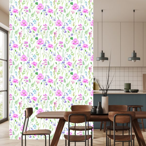 Behang Gevoelige Bloemen Geschilderd Met Waterverf - Afbeelding 4