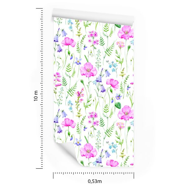 Behang Gevoelige Bloemen Geschilderd Met Waterverf - Afbeelding 8