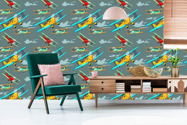 Behang Kleurrijke Retro Vliegtuigen - Afbeelding 6