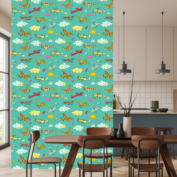 Behang Kleurrijke Vliegtuigen In Retrostijl - Afbeelding 4