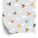 Behang Kleurrijke Vliegtuigen Met Wolken