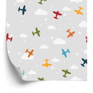 Behang Kleurrijke Vliegtuigen Met Wolken