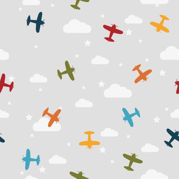 Behang Kleurrijke Vliegtuigen Met Wolken - Afbeelding 2