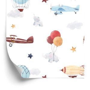 Behang Babydieren, Vliegtuigen, Ballonnen, Wolken