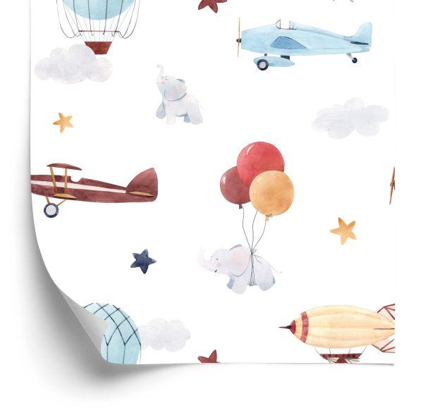 Behang Babydieren, Vliegtuigen, Ballonnen, Wolken