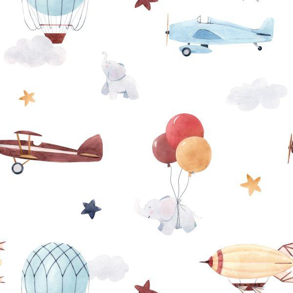 Behang Babydieren, Vliegtuigen, Ballonnen, Wolken - Afbeelding 2