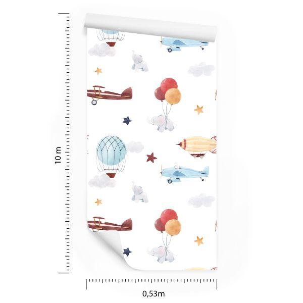 Behang Babydieren, Vliegtuigen, Ballonnen, Wolken - Afbeelding 8