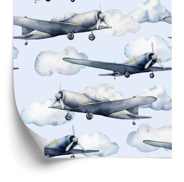 Behang Tienermeisje Geschilderde Vliegtuigen Vintage Decor