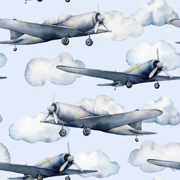Behang Tienermeisje Geschilderde Vliegtuigen Vintage Decor - Afbeelding 2
