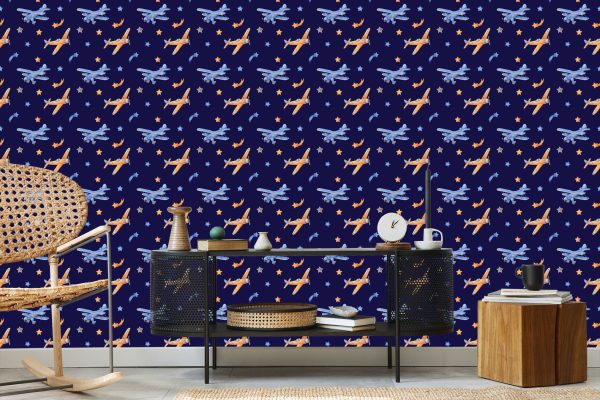 Behang Retro Vliegtuigen Met Sterren - Afbeelding 5