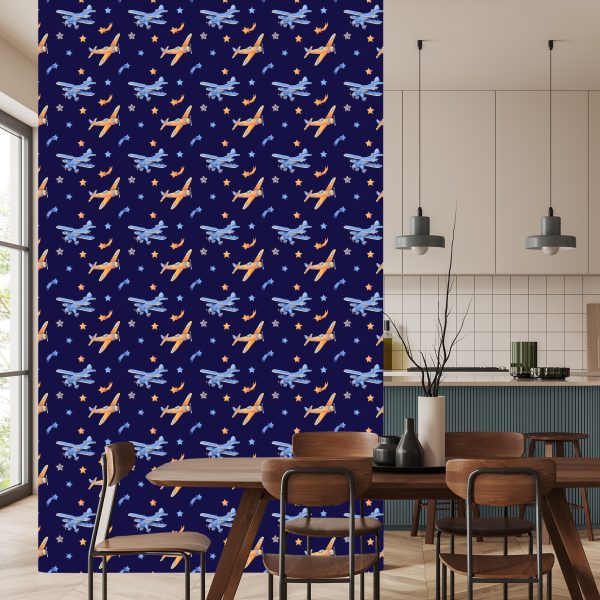 Behang Retro Vliegtuigen Met Sterren - Afbeelding 4