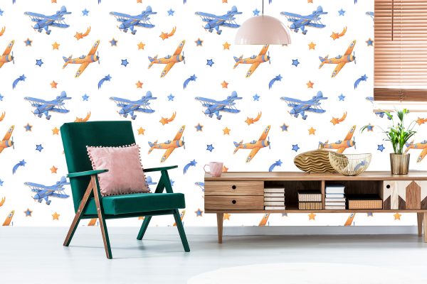 Behang Vintage Vliegtuigen Met Sterren - Afbeelding 6