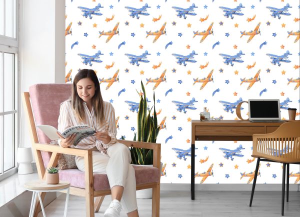 Behang Vintage Vliegtuigen Met Sterren - Afbeelding 7
