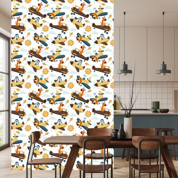 Behang Schattige Dieren In Vliegtuigen - Afbeelding 4
