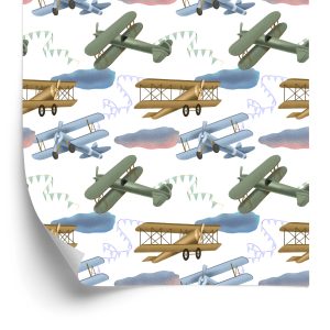 Behang Retro Vliegtuigen Met Wolken