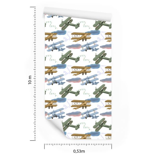 Behang Retro Vliegtuigen Met Wolken - Afbeelding 8
