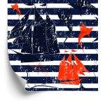 Behang Zeilschepen Op Een Gestreepte Achtergrond