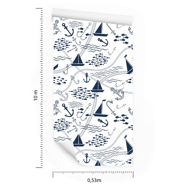 Behang Boten Met Ankers En Vissen - Afbeelding 8