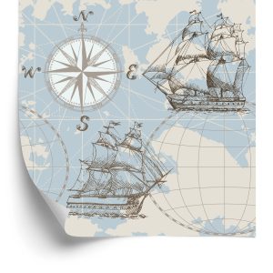 Behang Zeilboten Op Kaartachtergrond