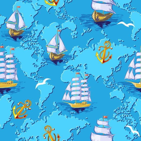 Behang Kleurrijke Schepen Op De Wereldkaart - Afbeelding 2