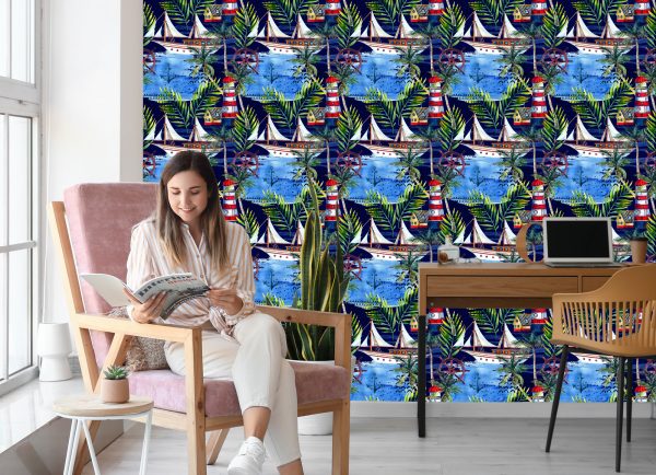 Behang Zeilboten Beschilderd Met Waterverf W - Afbeelding 7