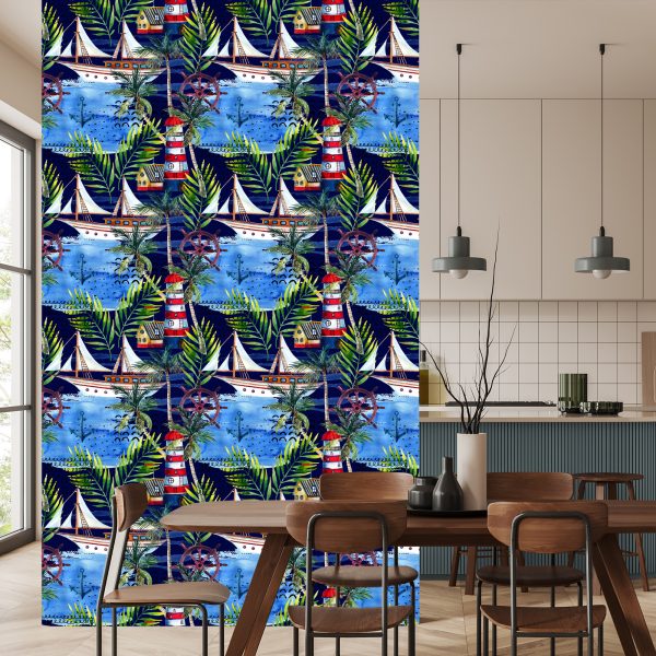 Behang Zeilboten Beschilderd Met Waterverf W - Afbeelding 4