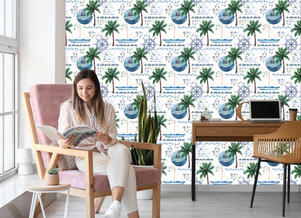 Behang Met Waterverf Geschilderde Boten - Afbeelding 7