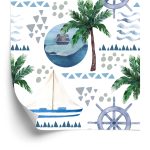 Behang Met Waterverf Geschilderde Boten