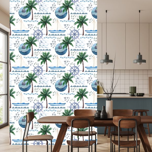 Behang Met Waterverf Geschilderde Boten - Afbeelding 4