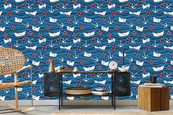 Behang Papieren Boten In De Zee - Afbeelding 5