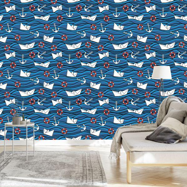 Behang Papieren Boten In De Zee - Afbeelding 3