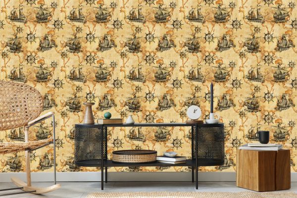 Behang Zeilboten Op Vintage Wereldkaart - Afbeelding 5